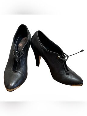 Loeffler Randall Black Leather Lace Up Gold Toe Heels Size 7B Orig $495
